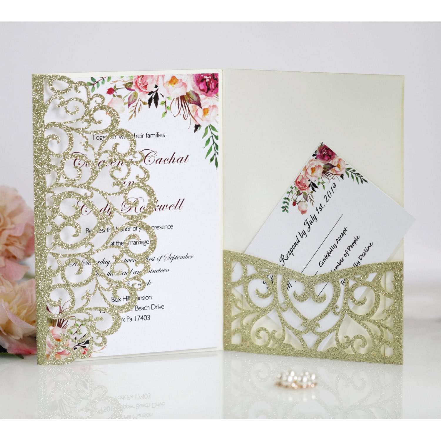 Invitation Card Laser Cut Glitter Paper Wedding Invitation Personalized Custom